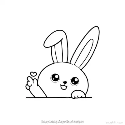 Free printable Bunny Making Finger Heart Gesture  Coloring Page - Free PDF Printable Bunny Coloring Sheets coloring page