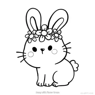 Free printable Bunny with Flower Crown  Coloring Page - Free PDF Printable Bunny Coloring Sheets coloring page