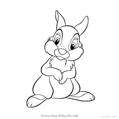 Free printable Cartoon Bunny Sitting with Smile  Coloring Page - Free PDF Printable Bunny Coloring Sheets coloring page
