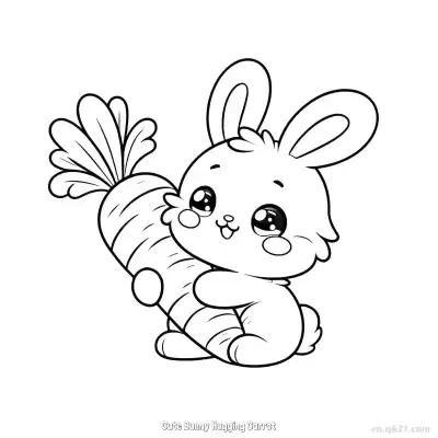 Free printable Cute Bunny Hugging Carrot  Coloring Page - Free PDF Printable Bunny Coloring Sheets coloring page