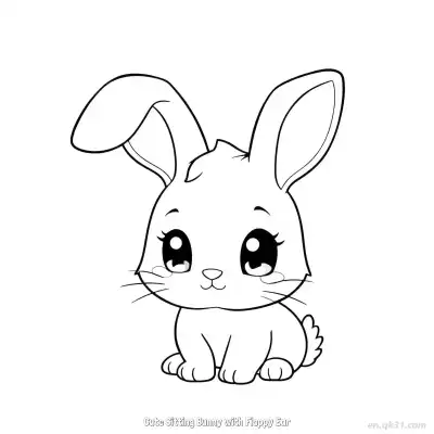Free printable Cute Sitting Bunny with Floppy Ear  Coloring Page - Free PDF Printable Bunny Coloring Sheets coloring page