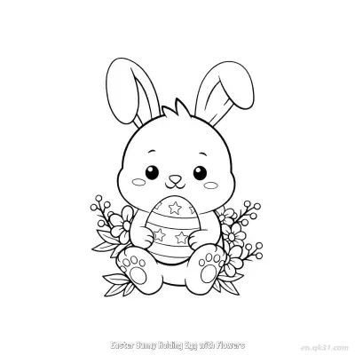 Free printable Easter Bunny Holding Egg with Flowers  Coloring Page - Free PDF Printable Bunny Coloring Sheets coloring page