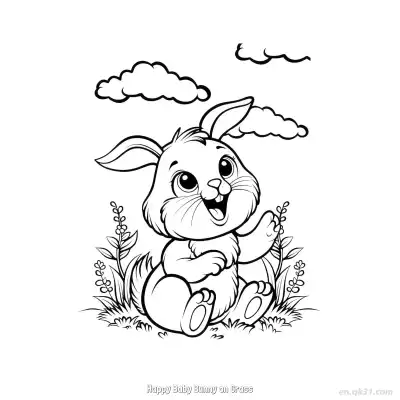 Free printable Happy Baby Bunny on Grass  Coloring Page - Free PDF Printable Bunny Coloring Sheets coloring page
