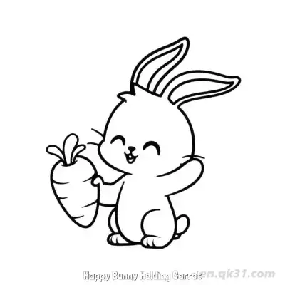 Free printable Happy Bunny Holding Carrot  Coloring Page - Free PDF Printable Bunny Coloring Sheets coloring page