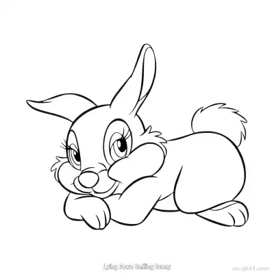 Free printable Lying Down Smiling Bunny  Coloring Page - Free PDF Printable Bunny Coloring Sheets coloring page