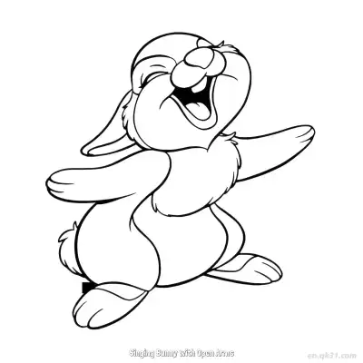 Free printable Singing Bunny with Open Arms  Coloring Page - Free PDF Printable Bunny Coloring Sheets coloring page