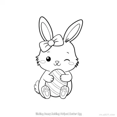 Free printable Winking Bunny Holding Striped Easter Egg  Coloring Page - Free PDF Printable Bunny Coloring Sheets coloring page