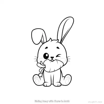 Free printable Winking Bunny with Flower in Mouth  Coloring Page - Free PDF Printable Bunny Coloring Sheets coloring page
