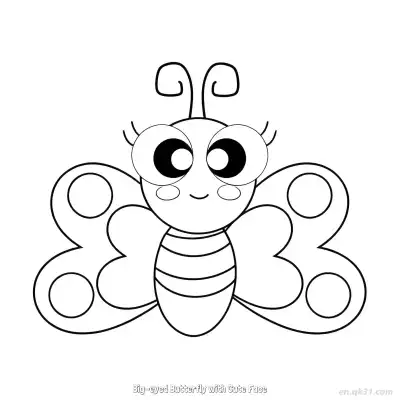 Free printable Big-eyed Butterfly with Cute Face  Coloring Page - Free PDF Printable Butterfly Coloring Sheets coloring page