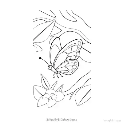 Free printable Butterfly in Nature Scene  Coloring Page - Free PDF Printable Butterfly Coloring Sheets coloring page