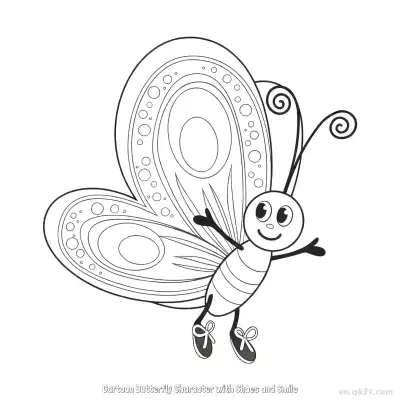 Free printable Cartoon Butterfly Character with Shoes and Smile  Coloring Page - Free PDF Printable Butterfly Coloring Sheets coloring page