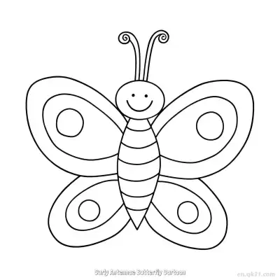 Free printable Curly Antennae Butterfly Cartoon  Coloring Page - Free PDF Printable Butterfly Coloring Sheets coloring page