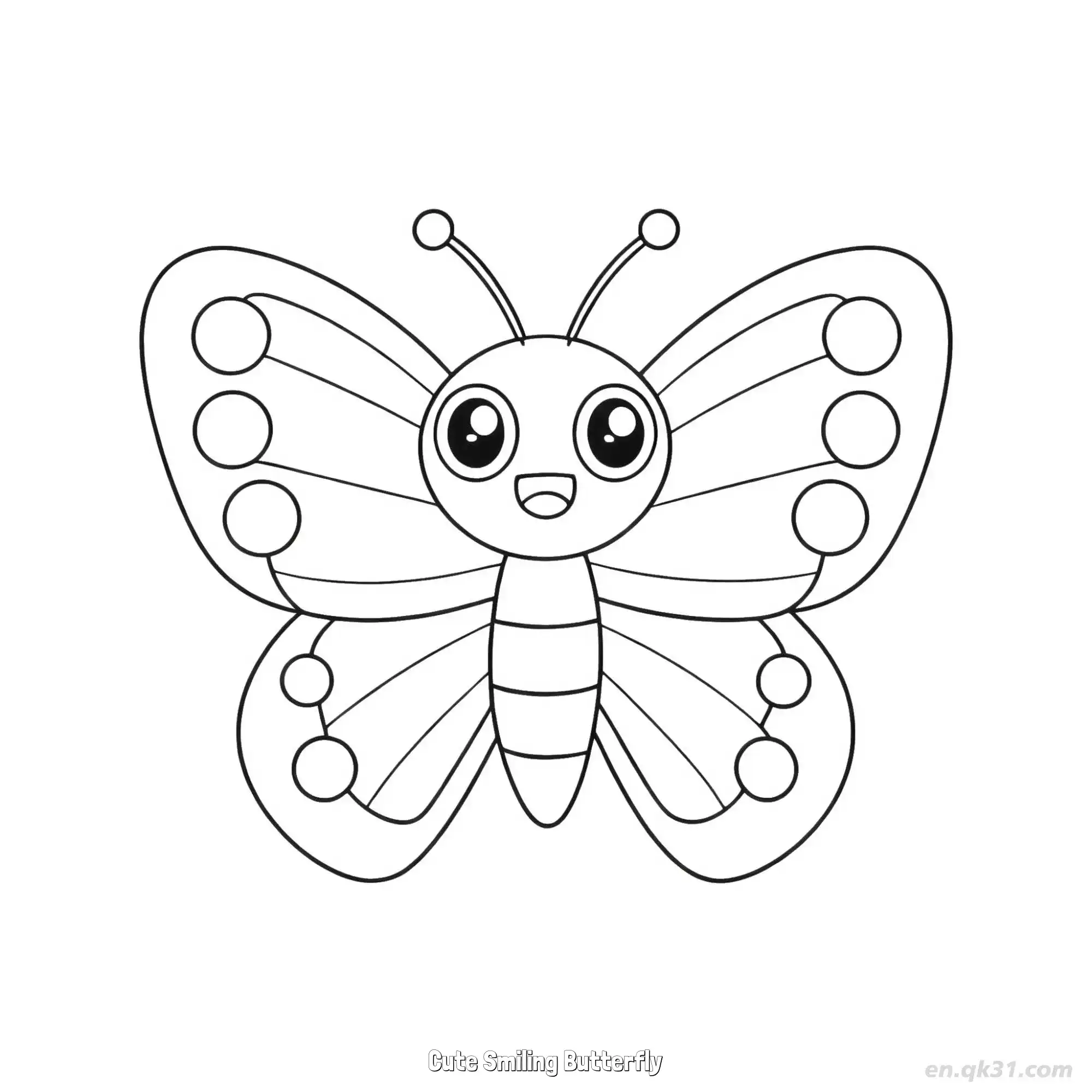 Cute Smiling Butterfly  Coloring Page - Free Printable Butterfly PDF Coloring Sheets – Free Printable Coloring Page for Kids and Adults