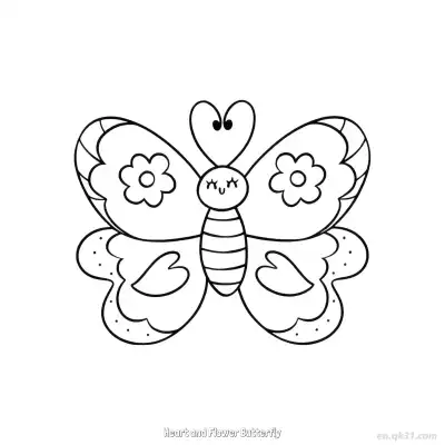 Free printable Heart and Flower Butterfly  Coloring Page - Free PDF Printable Butterfly Coloring Sheets coloring page