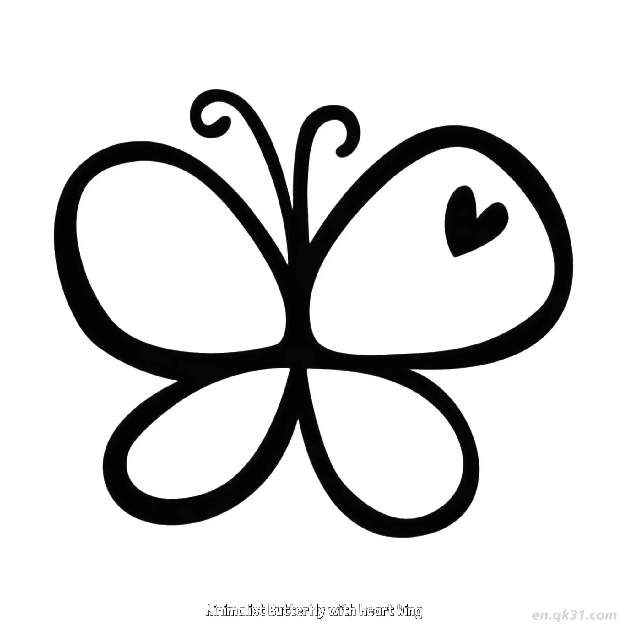 Minimalist Butterfly with Heart Wing  Coloring Page - Free Printable Butterfly PDF Coloring Sheets – Free Printable Coloring Page for Kids and Adults