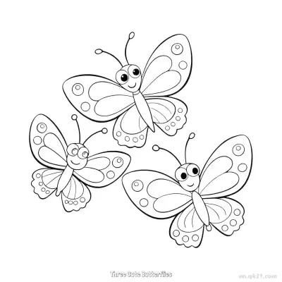 Free printable Three Cute Butterflies  Coloring Page - Free PDF Printable Butterfly Coloring Sheets coloring page