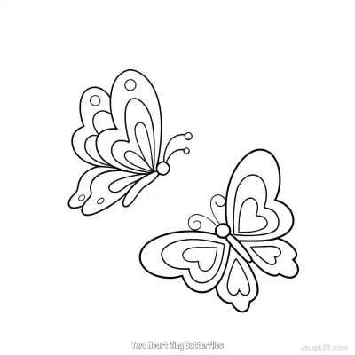 Free printable Two Heart Wing Butterflies  Coloring Page - Free PDF Printable Butterfly Coloring Sheets coloring page