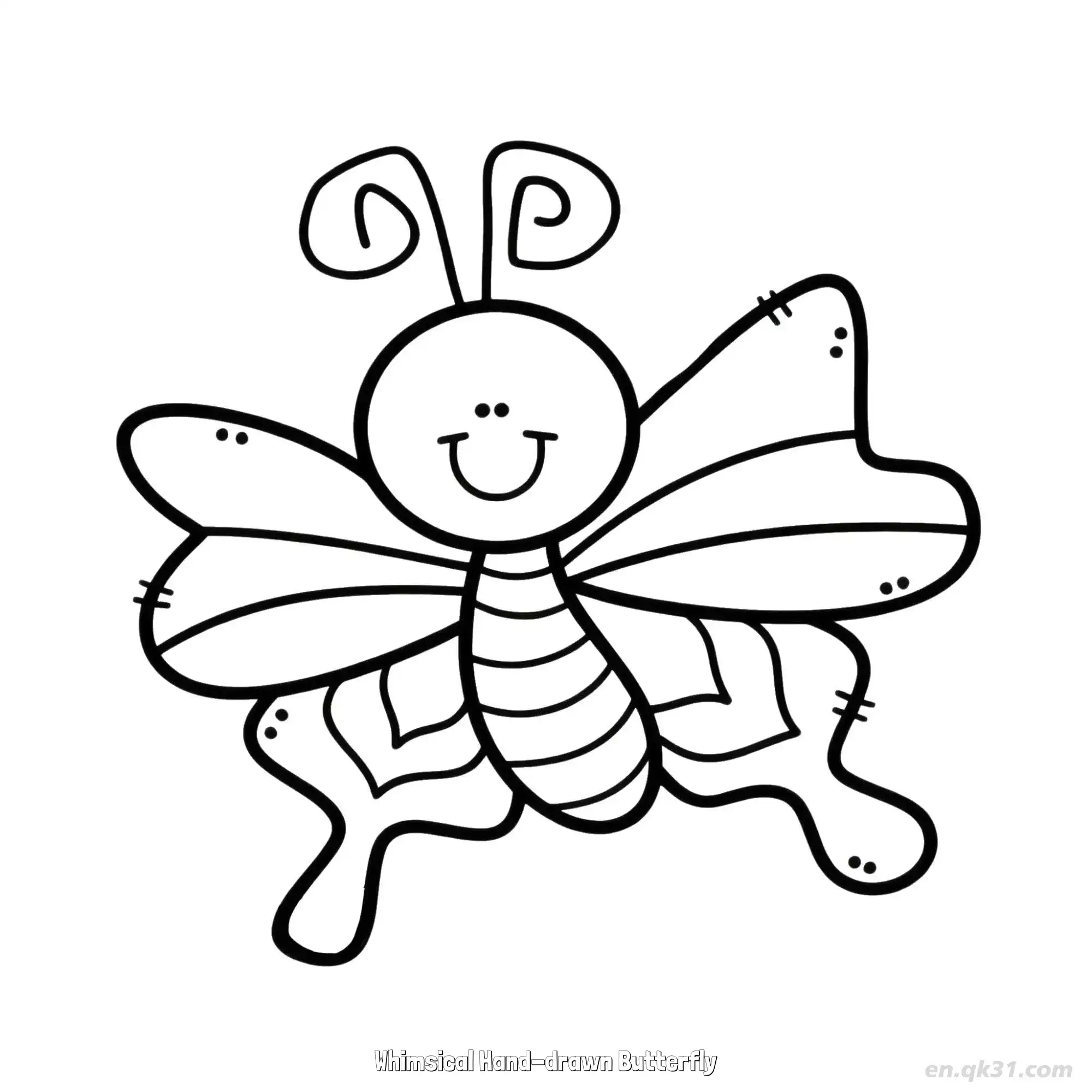 Whimsical Hand-drawn Butterfly  Coloring Page - Free Printable Butterfly PDF Coloring Sheets – Free Printable Coloring Page for Kids and Adults