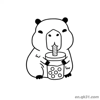 Free printable Black Eared Capybara Drinking Bubble Tea Coloring Page coloring page