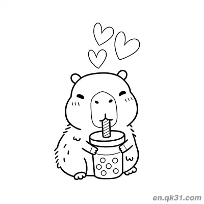 Free printable Capybara Drinking Bubble Tea with Hearts Coloring Page – Free Printable PDF 🧋 coloring page