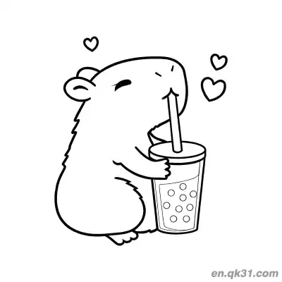 Free printable Capybara Holding Bubble Tea with Stars Coloring Page coloring page