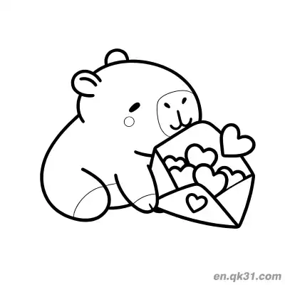 Free printable Capybara Holding Heart Envelope Coloring Page coloring page