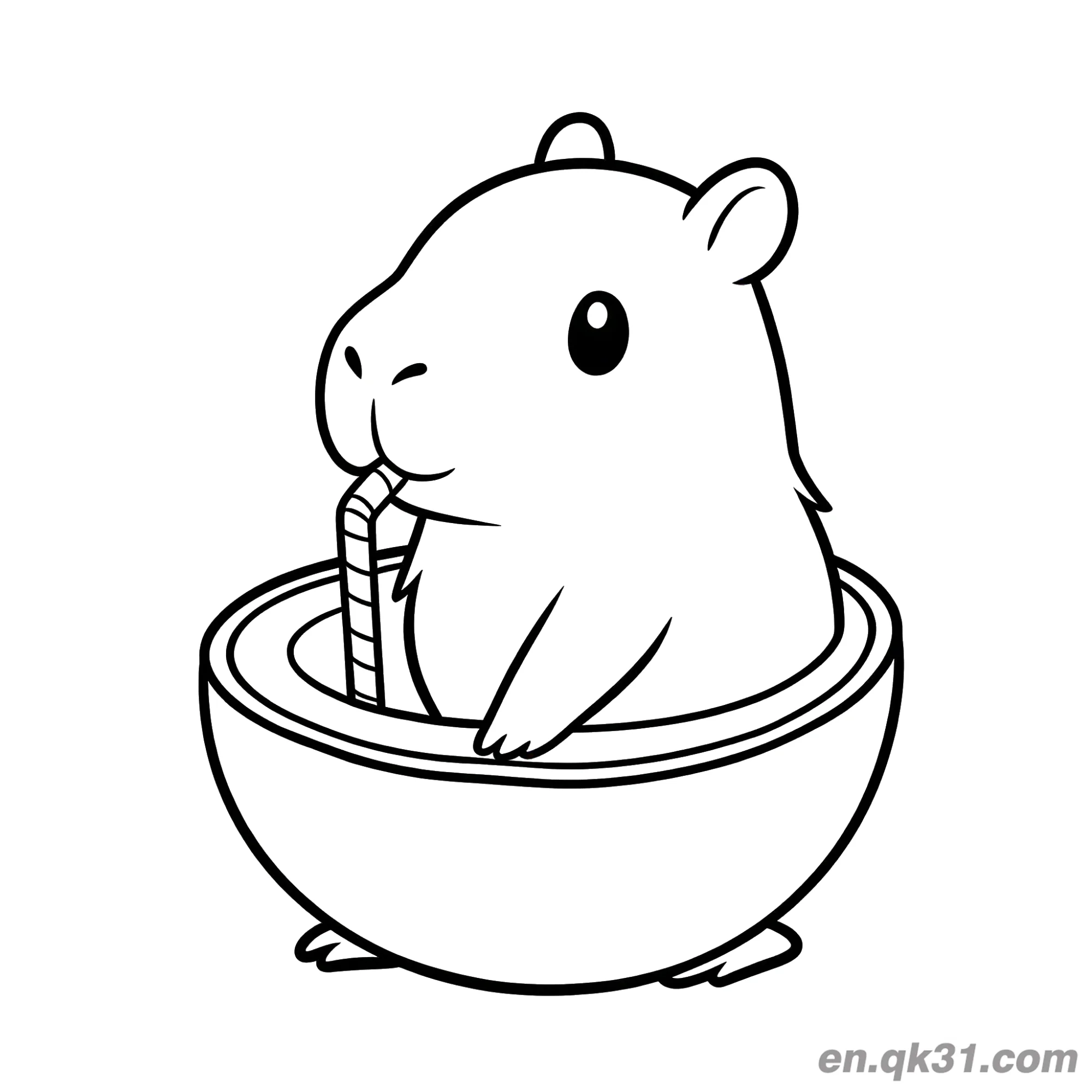 Capybara in Bowl Drinking Coloring Page – Free Printable Coloring Page for Kids and Adults
