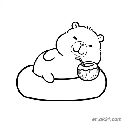 Free printable Capybara Lying on Float with Coconut Coloring Page coloring page