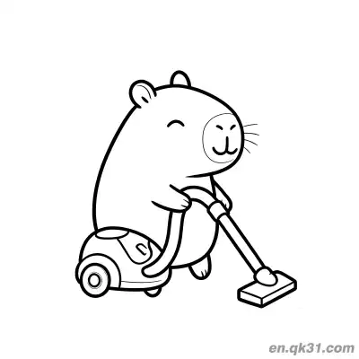 Free printable Capybara Vacuuming Coloring Page coloring page