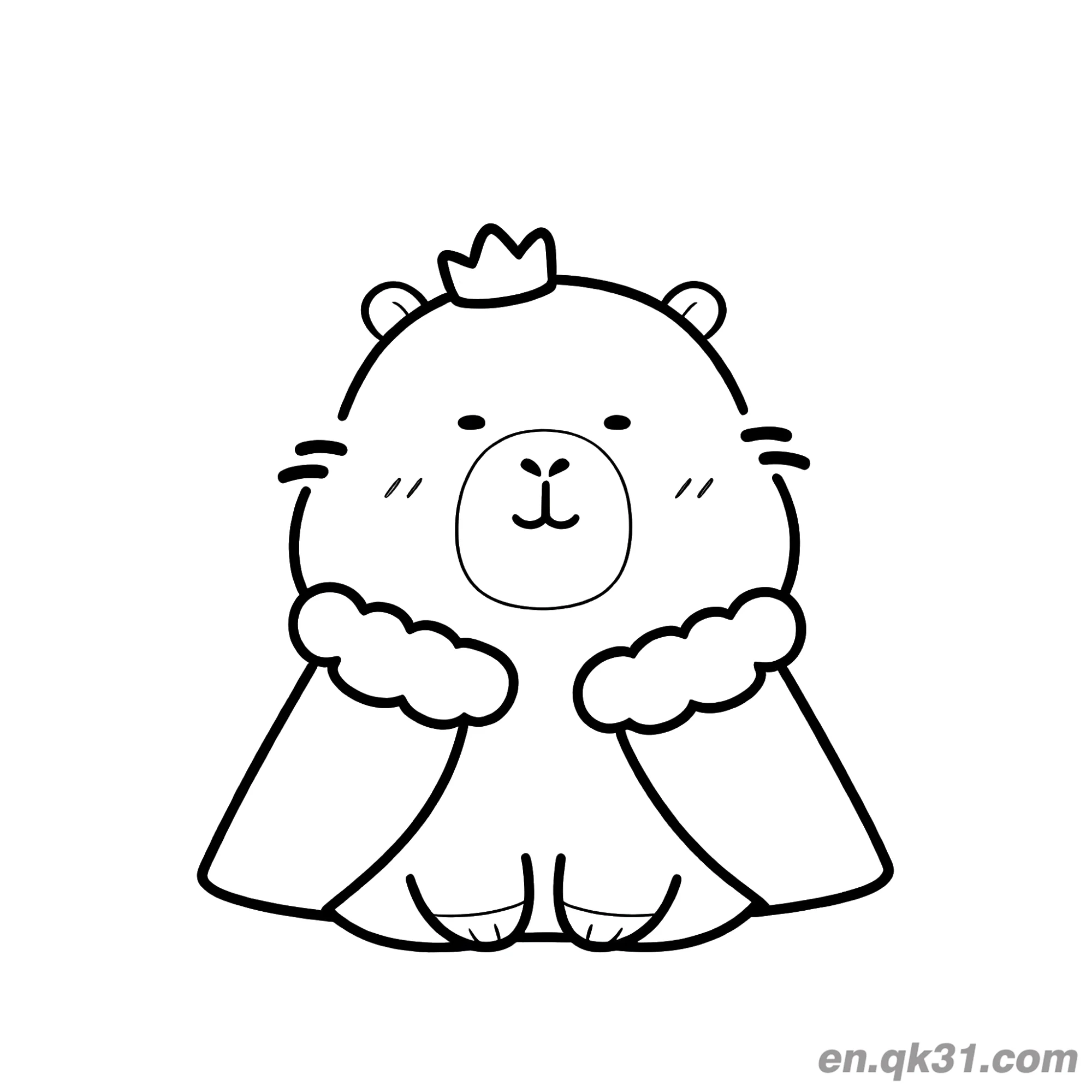 Capybara with Cape and Crown Coloring Page – Free Printable Coloring Page for Kids and Adults
