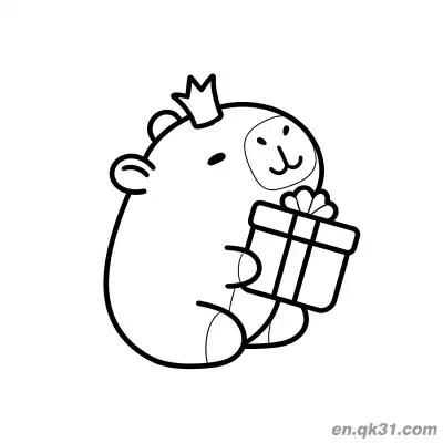 Free printable Capybara with Crown and Gift Box Coloring Page coloring page