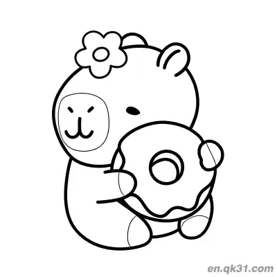 Free printable Capybara with Flower and Donut Coloring Page coloring page