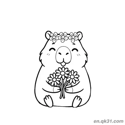 Free printable Capybara with Flower Crown and Bouquet Coloring Page coloring page