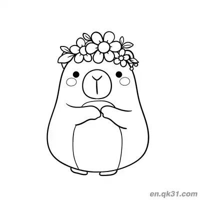 Free printable Capybara with Flower Crown and Praying Hands Coloring Page coloring page