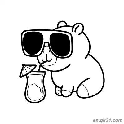 Free printable Capybara with Sunglasses Drinking Cocktail Coloring Page coloring page