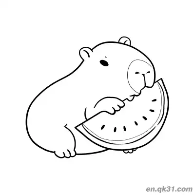 Free printable Lying Capybara Eating Watermelon Coloring Page coloring page