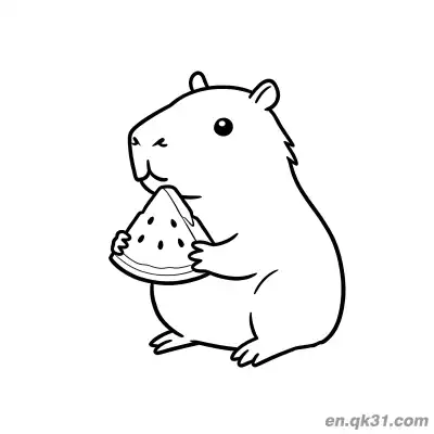 Free printable Realistic Capybara Eating Watermelon Coloring Page coloring page