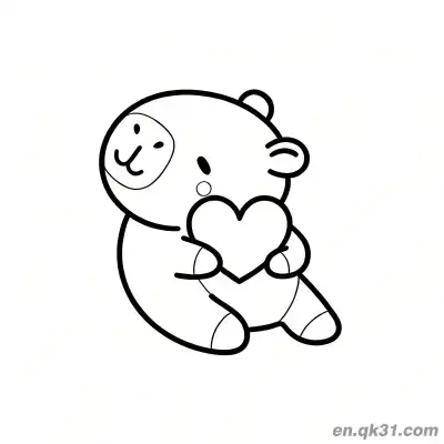 Free printable Shy Capybara Holding Heart Coloring Page coloring page