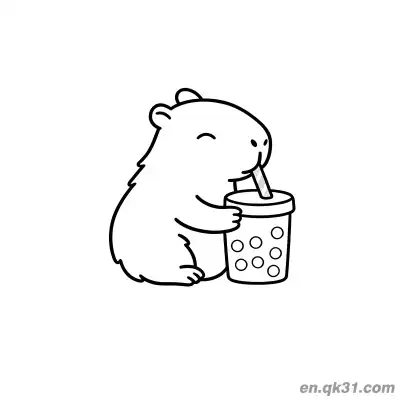 Free printable Side View Capybara Drinking Bubble Tea Coloring Page coloring page