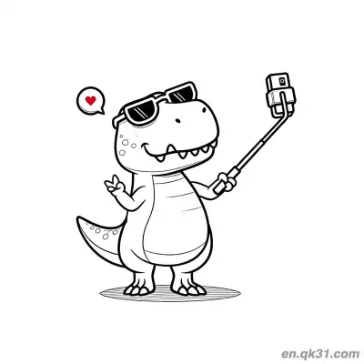 Free printable Cool Sunglasses Selfie T Rex Coloring Pages coloring page