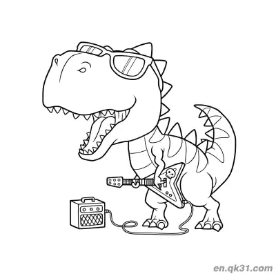 Free printable Rock Guitar T Rex Coloring Pages coloring page