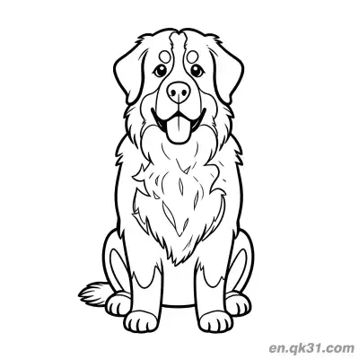 Free printable Front View Sitting Long Haired Bernese Mountain Dog Coloring Page coloring page