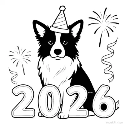 Free printable Happy New Year 2026 Dog 10 Coloring Page - Free PDF Printable Dog Coloring Sheets coloring page