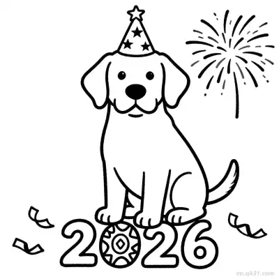 Free printable Happy New Year 2026 Dog 4 Coloring Page - Free PDF Printable Dog Coloring Sheets coloring page