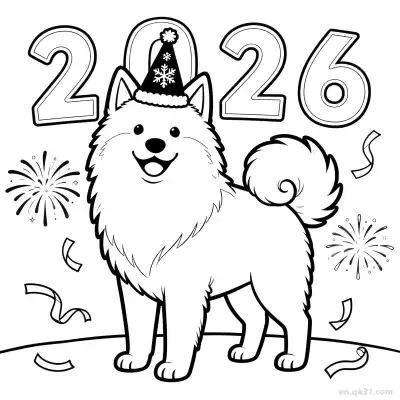 Free printable Happy New Year 2026 Dog 6 Coloring Page - Free PDF Printable Dog Coloring Sheets coloring page