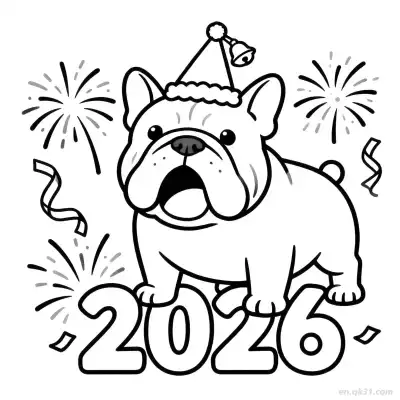 Free printable Happy New Year 2026 Dog 7 Coloring Page - Free PDF Printable Dog Coloring Sheets coloring page