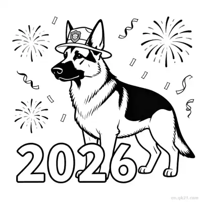 Free printable Happy New Year 2026 Dog 9 Coloring Page - Free PDF Printable Dog Coloring Sheets coloring page