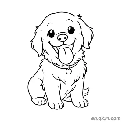 Free printable Cartoon Chibi Golden Retriever Puppy with Collar Coloring Page coloring page