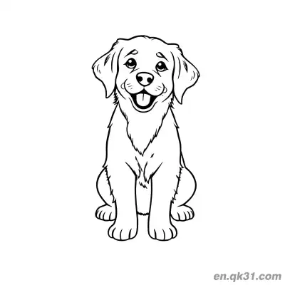 Free printable Cartoon Sitting Golden Retriever Minimalist Line Art Coloring Page coloring page
