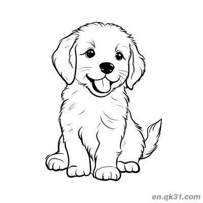 Free printable Cute Fluffy Golden Retriever Puppy Adorable Detail Coloring Page coloring page